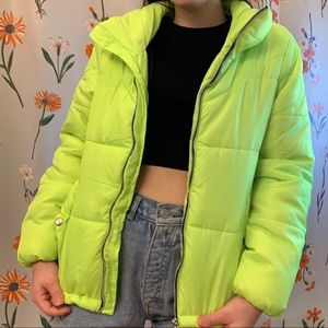 Neon puffer coat